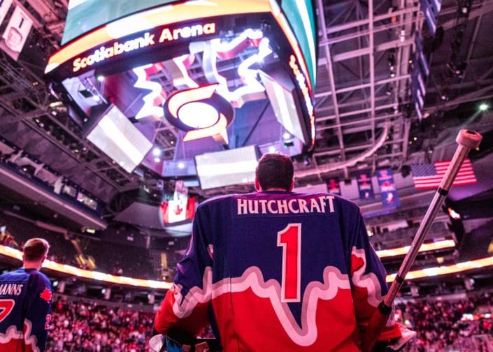 TORONTO, ON - JAN. 11, 2020: Riley Hutchcraft of the Toronto Rock stands during the national anthems before a game against the Rochester Knighthawks.